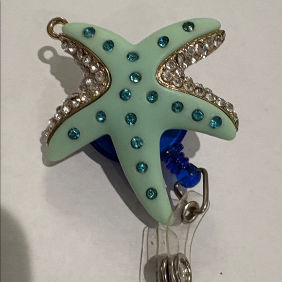 Hand Crafted Jewelry - rhinestone starfish badge reel
